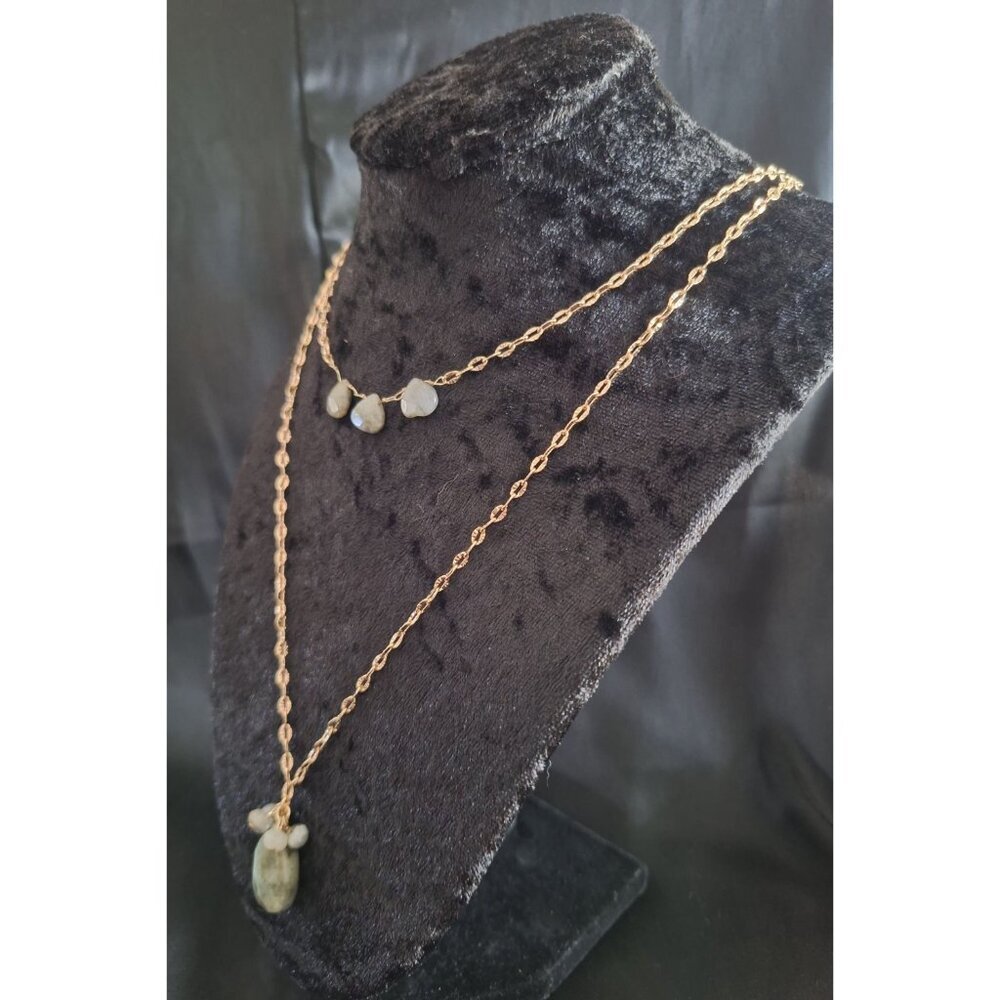 Banana Republic Layered Gold-tone Necklace with Gray Teardrop Stones-EUC - Picture 2 of 5